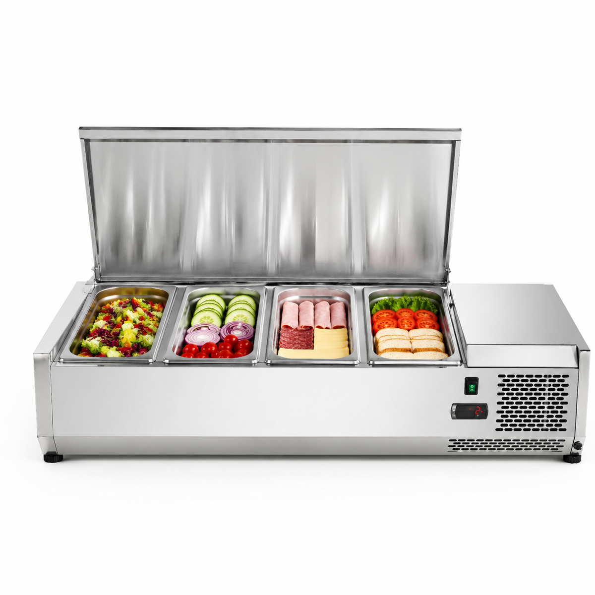 Countertop Refrigerated Display with Stainless Steel Lid - Four Pans