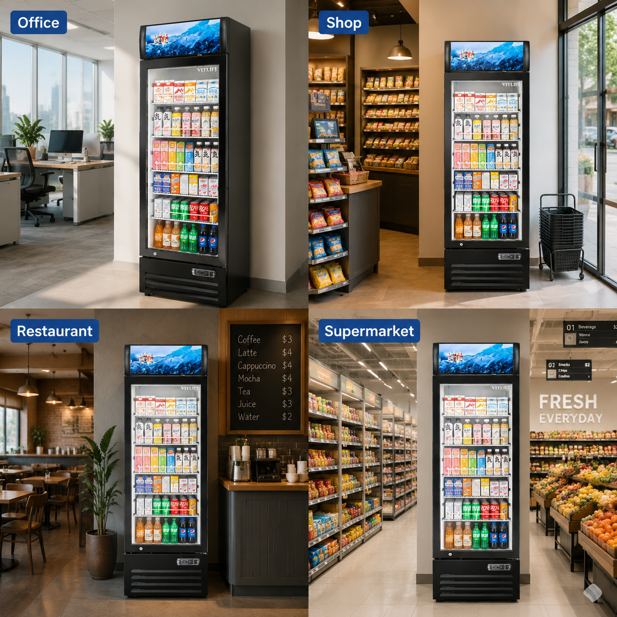 Merchandising Swing Glass Door Refrigerator with Canopy - One Door