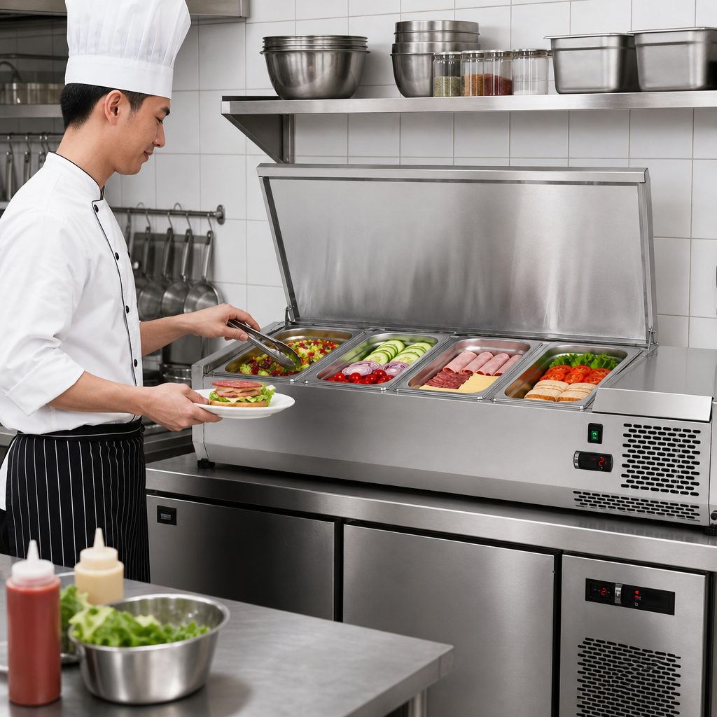 Countertop Refrigerated Display with Stainless Steel Lid - Four Pans