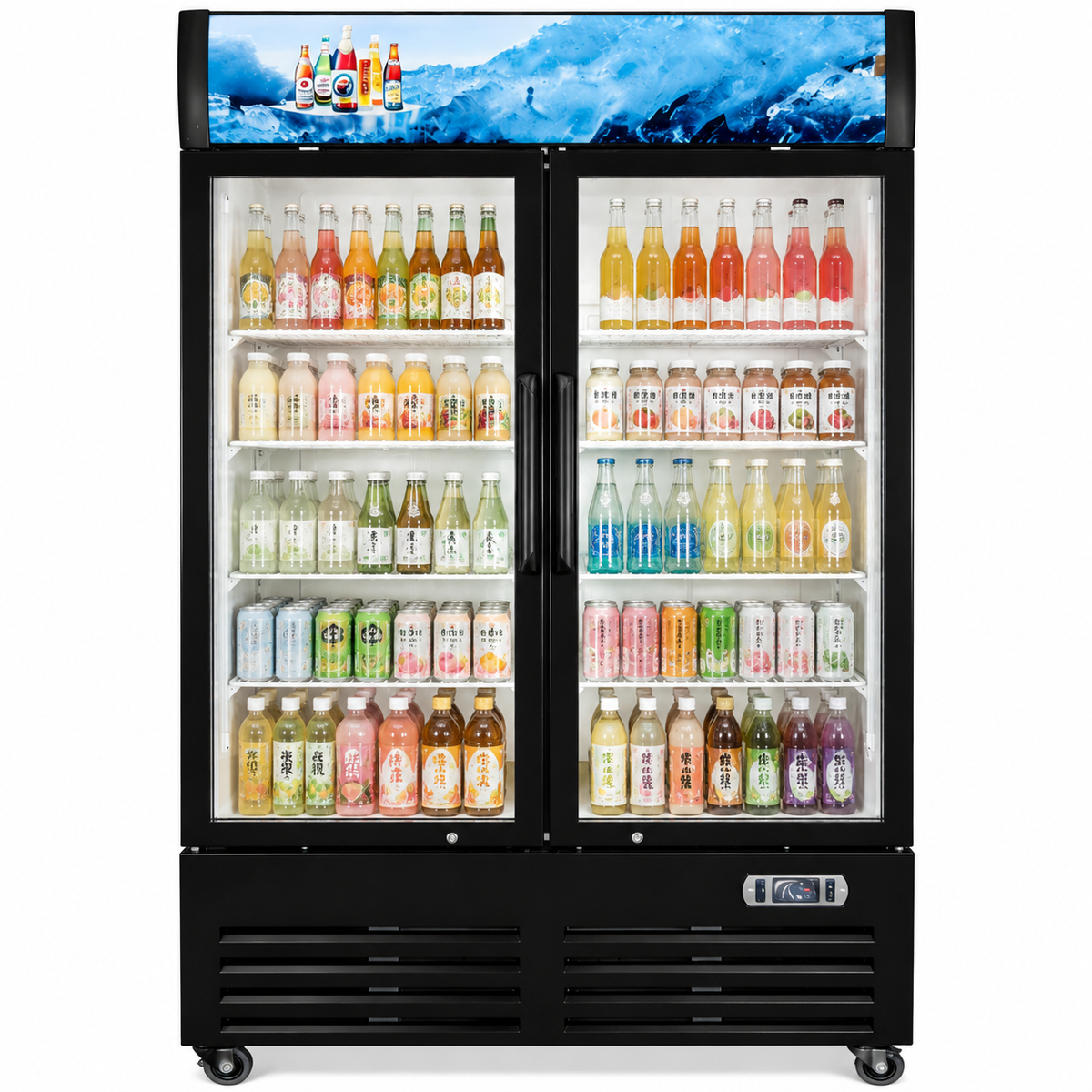 Merchandising Swing Glass Door Refrigerator with Canopy - Double Doors