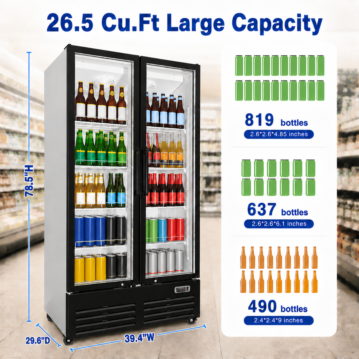 Merchandising Swing Glass Door Refrigerator - Double Doors