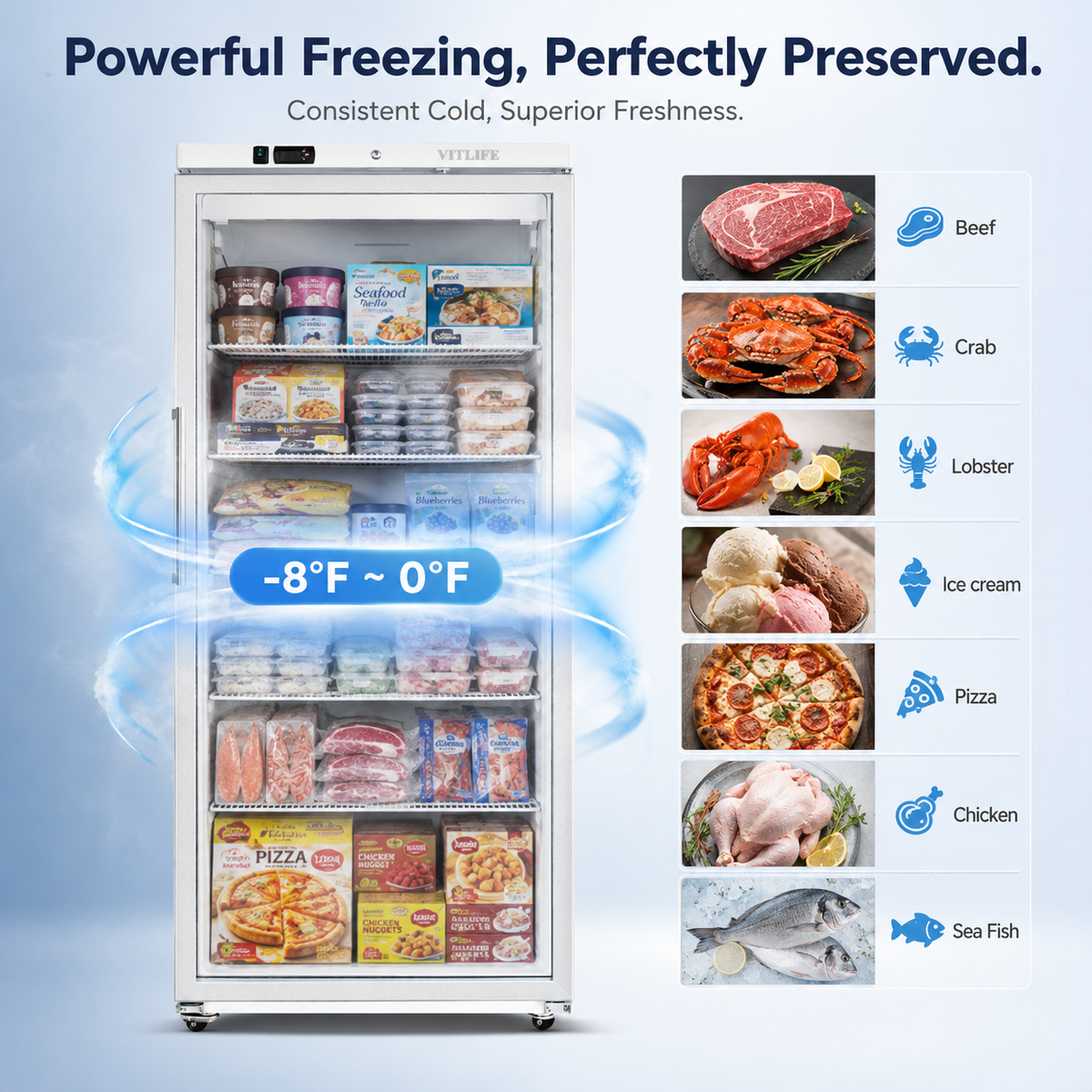 Upright Ventilated Freezer - Glass Door