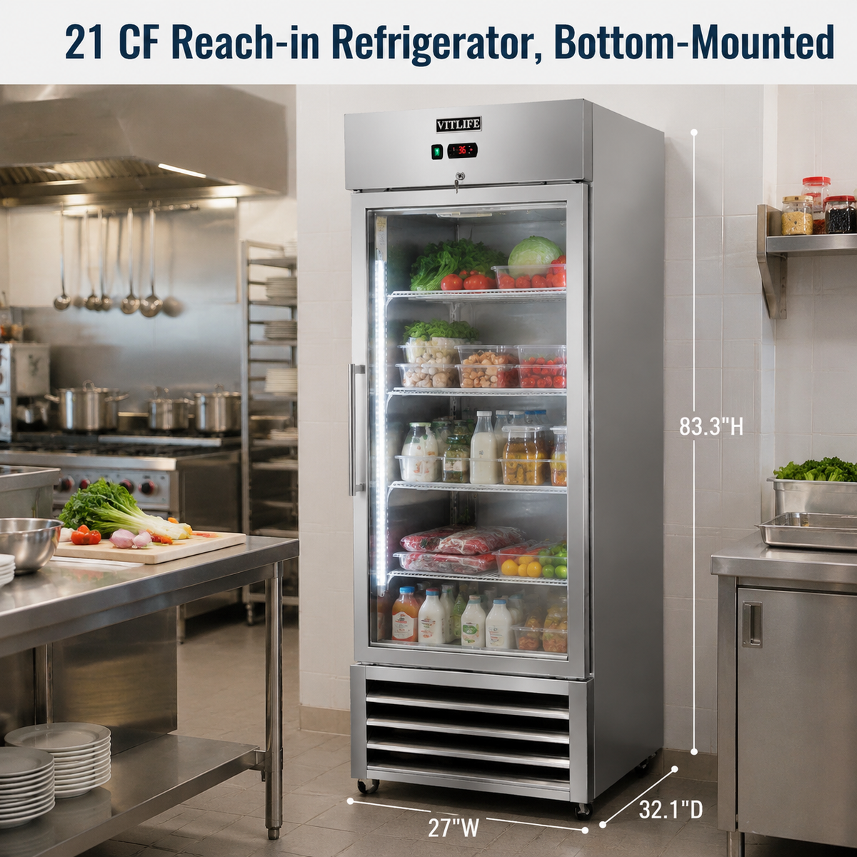 Bottom Mounted Glass Door Refrigerator