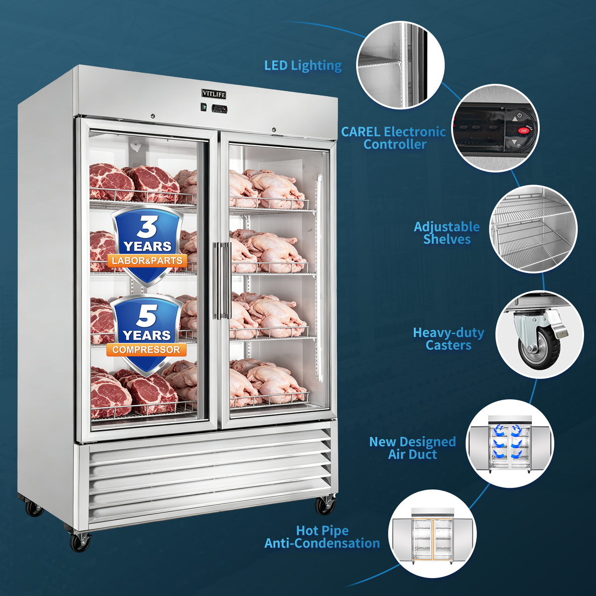 Bottom Mounted Glass Double Door Freezer