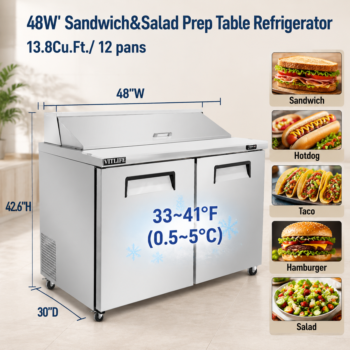 Sandwich/Salad Prep Table - Two Door Standard Top