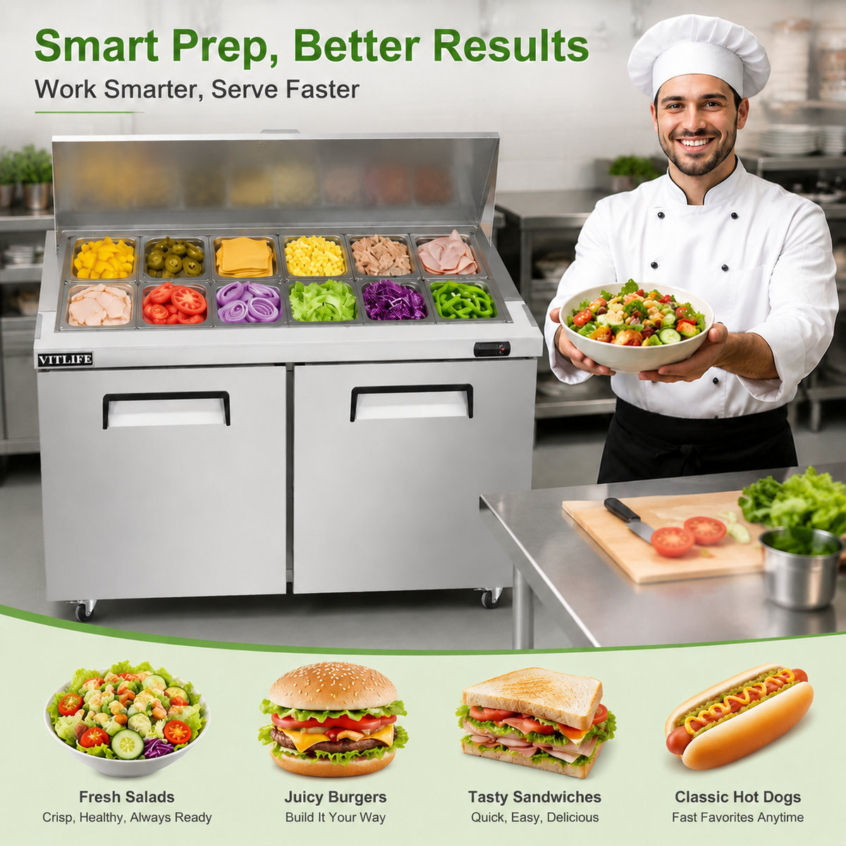 Sandwich/Salad Prep Table - Two Door Standard Top