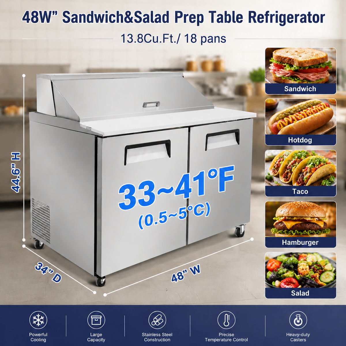 Sandwich/Salad Prep Table - Two Door Mega Top