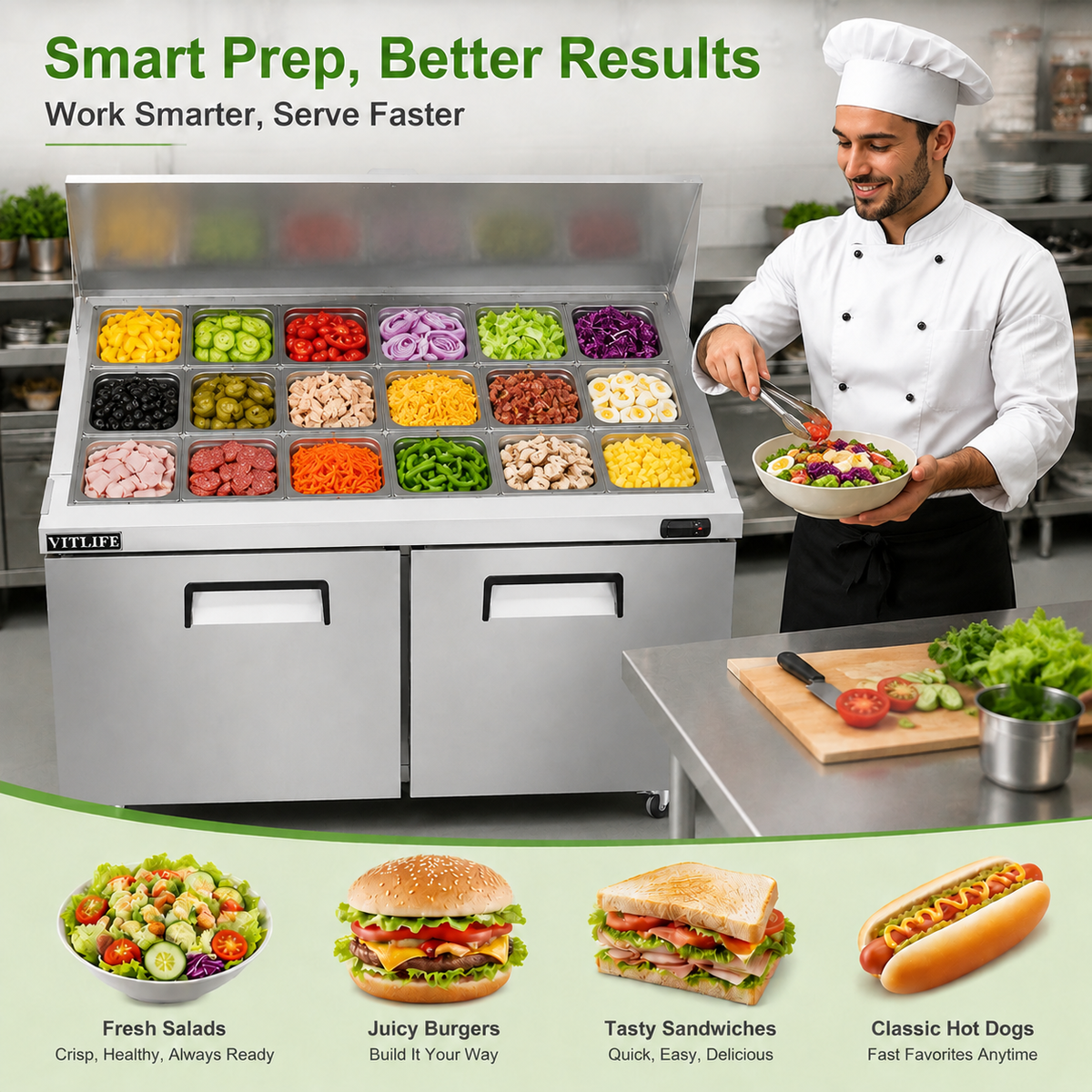 Sandwich/Salad Prep Table - Two Door Mega Top