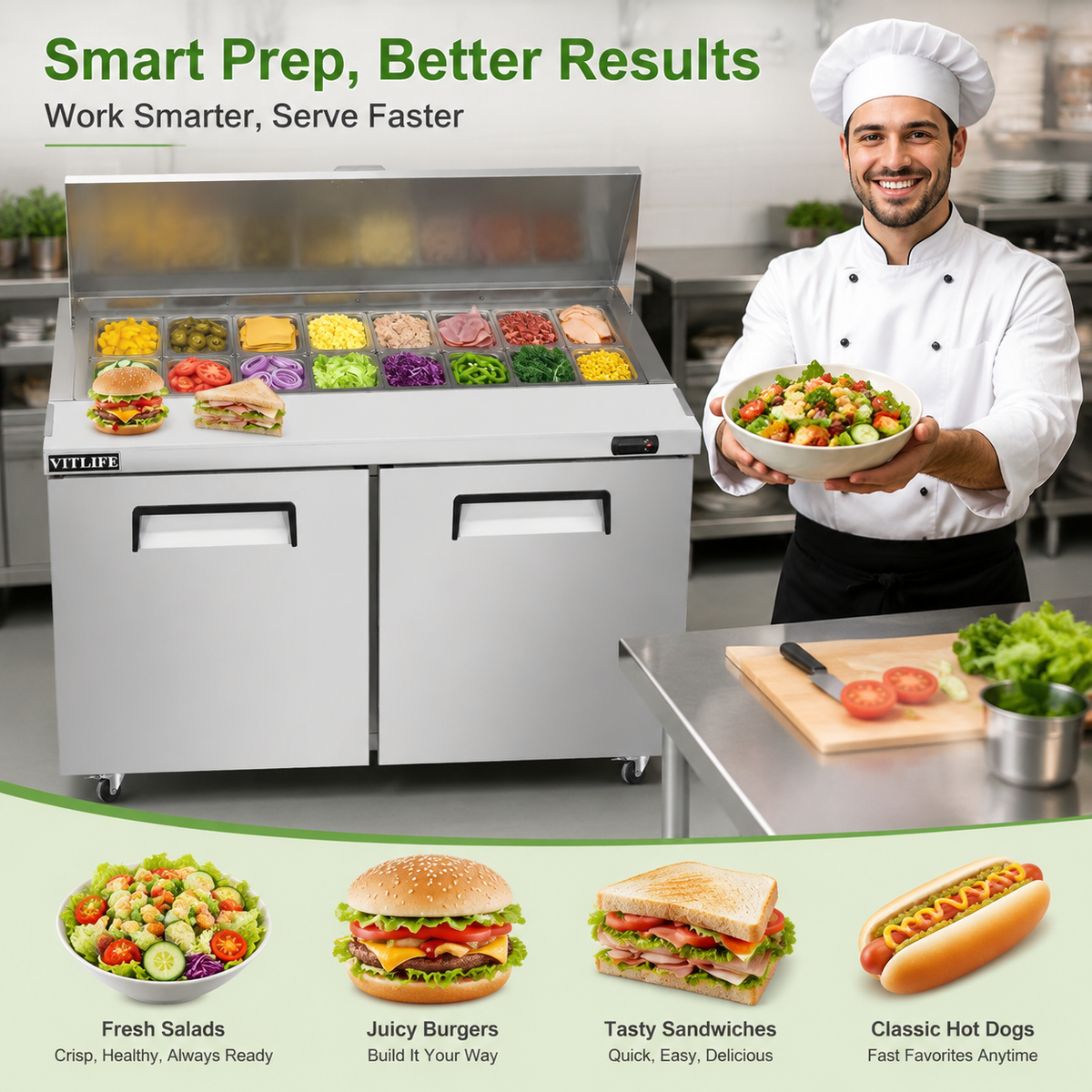 Sandwich/Salad Prep Table - Two Door Standard Top