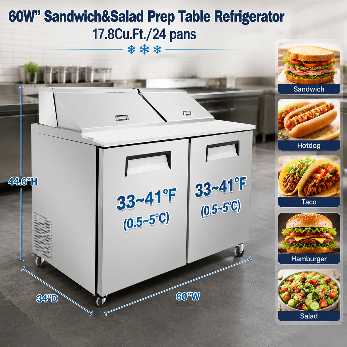 Sandwich/Salad Prep Table - Two Door Mega Top
