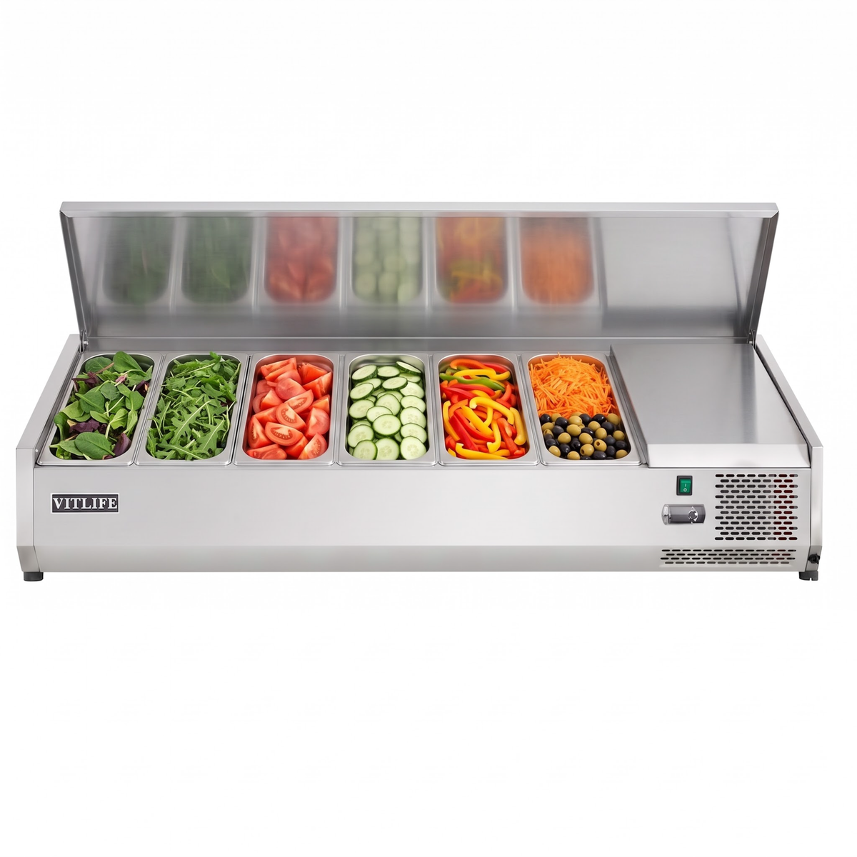 Countertop Refrigerated Display with Stainless Steel Lid - Six Pans