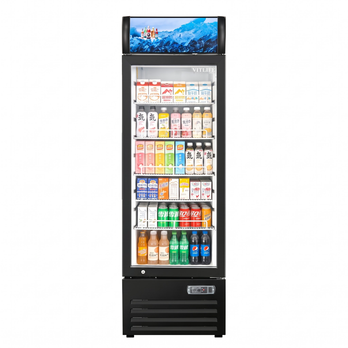 Merchandising Swing Glass Door Refrigerator with Canopy - One Door