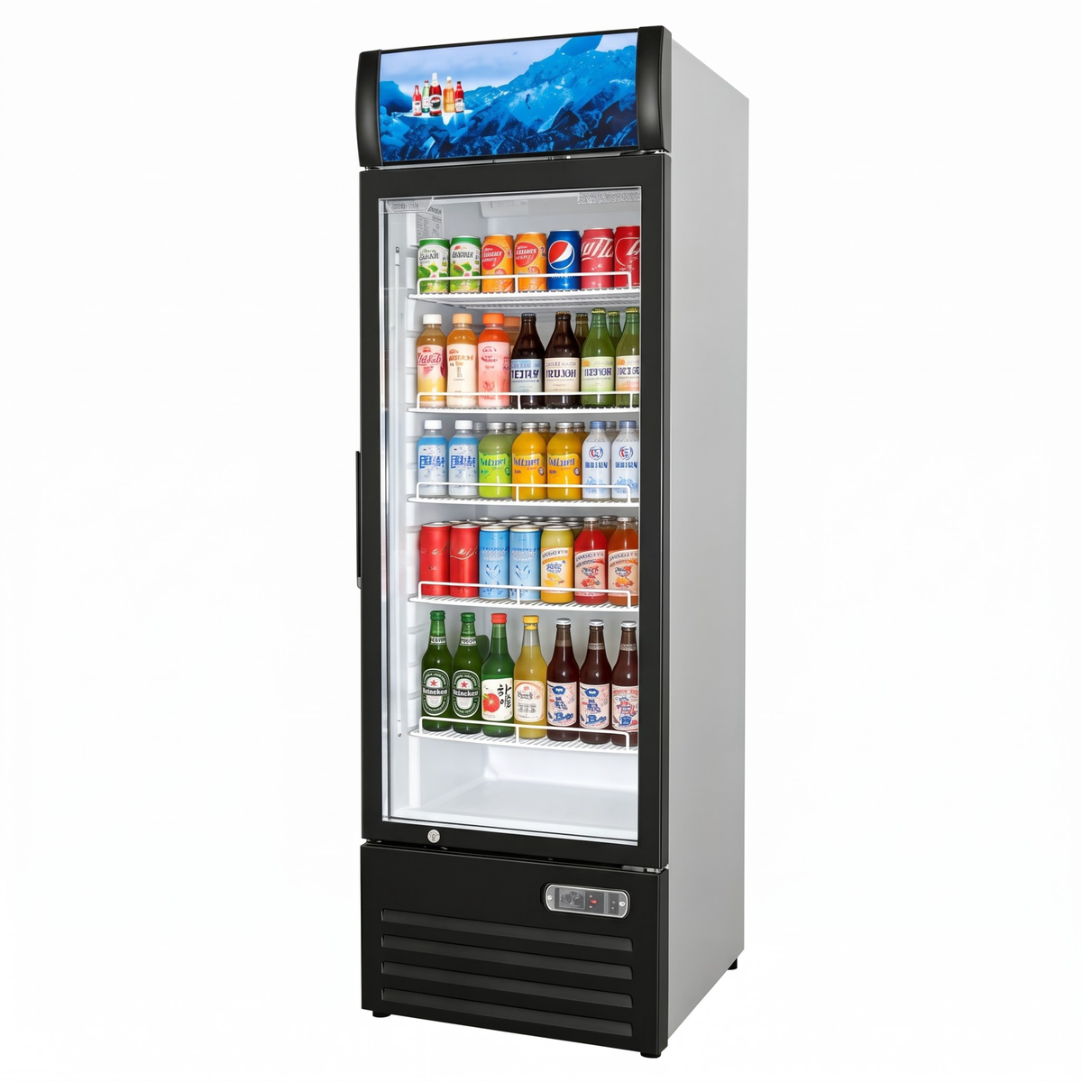 Merchandising Swing Glass Door Refrigerator with Canopy - One Door