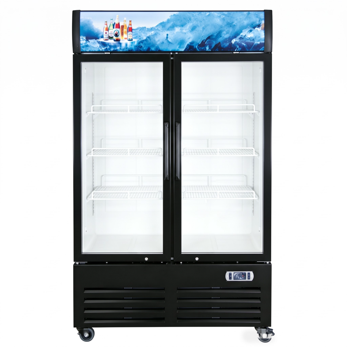 Merchandising Swing Glass Door Refrigerator with Canopy - Double Doors