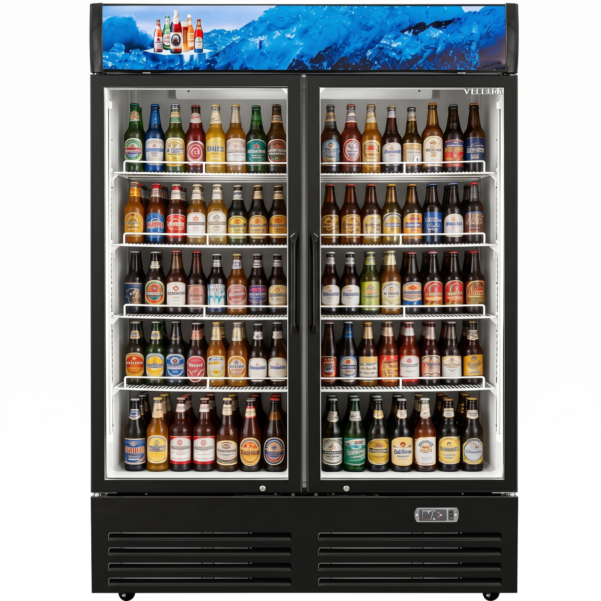 Merchandising Swing Glass Door Refrigerator with Canopy - Double Doors