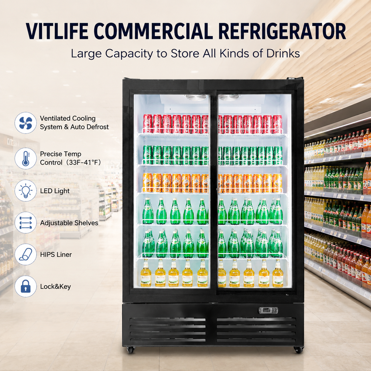 Merchandising Sliding Door Refrigerator