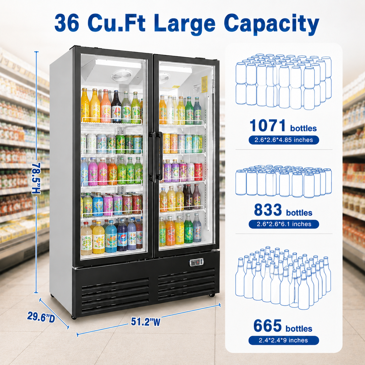 Merchandising Swing Glass Door Refrigerator - Double Doors