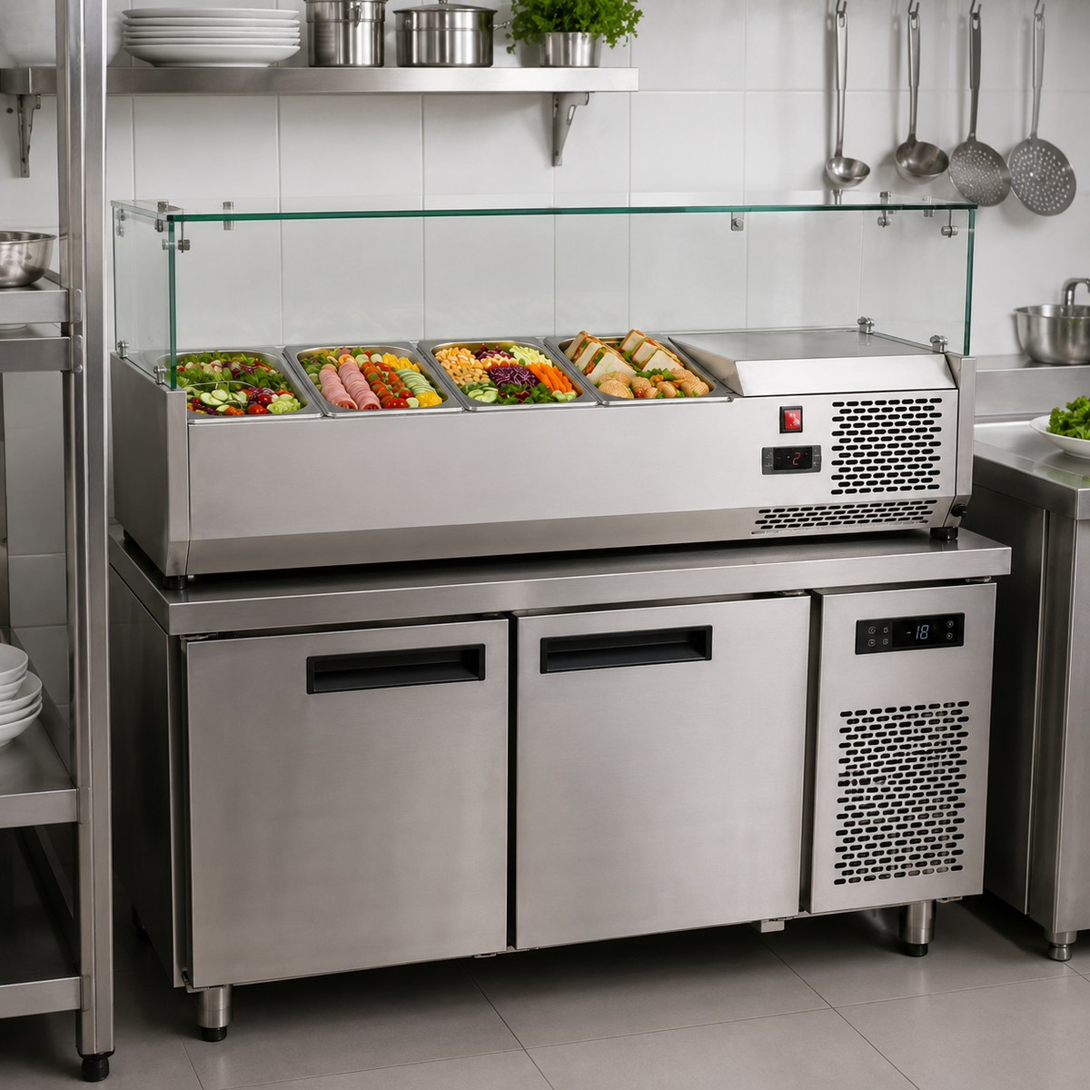 Countertop Refrigerated Display with Glass Guard - Four Pans