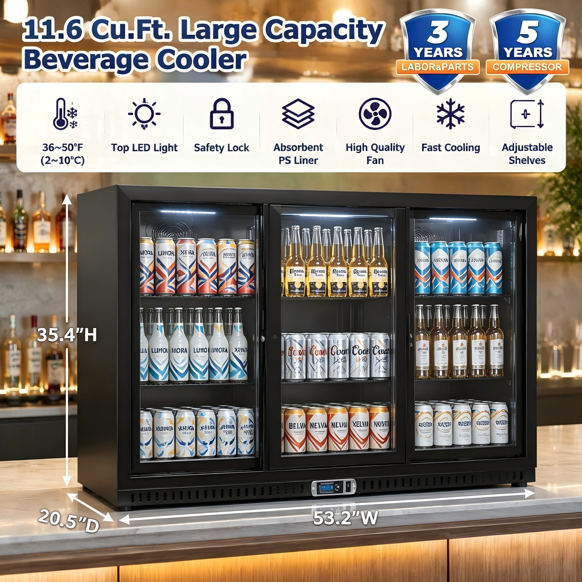 Three Sliding Door Backbar Cooler