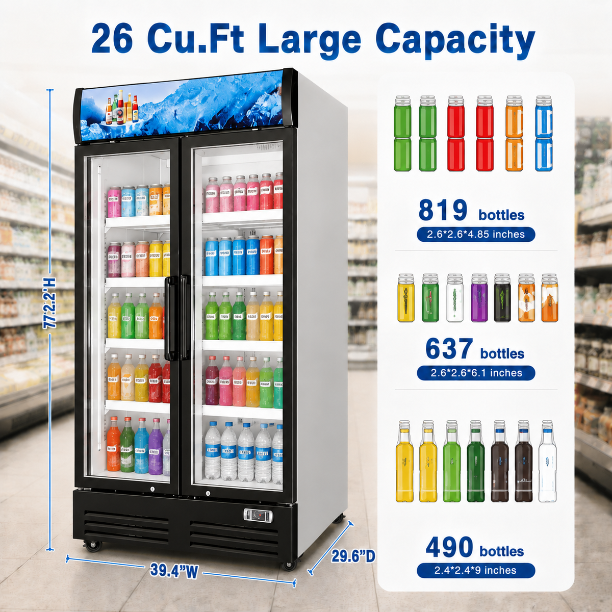 Merchandising Swing Glass Door Refrigerator with Canopy - Double Doors
