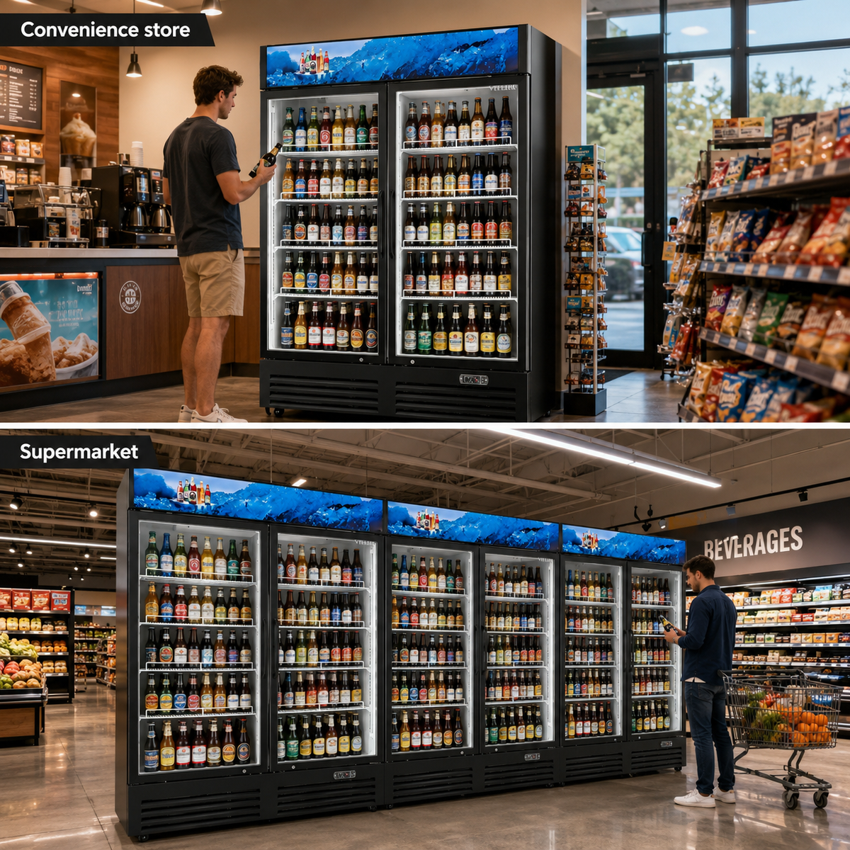 Merchandising Swing Glass Door Refrigerator with Canopy - Double Doors