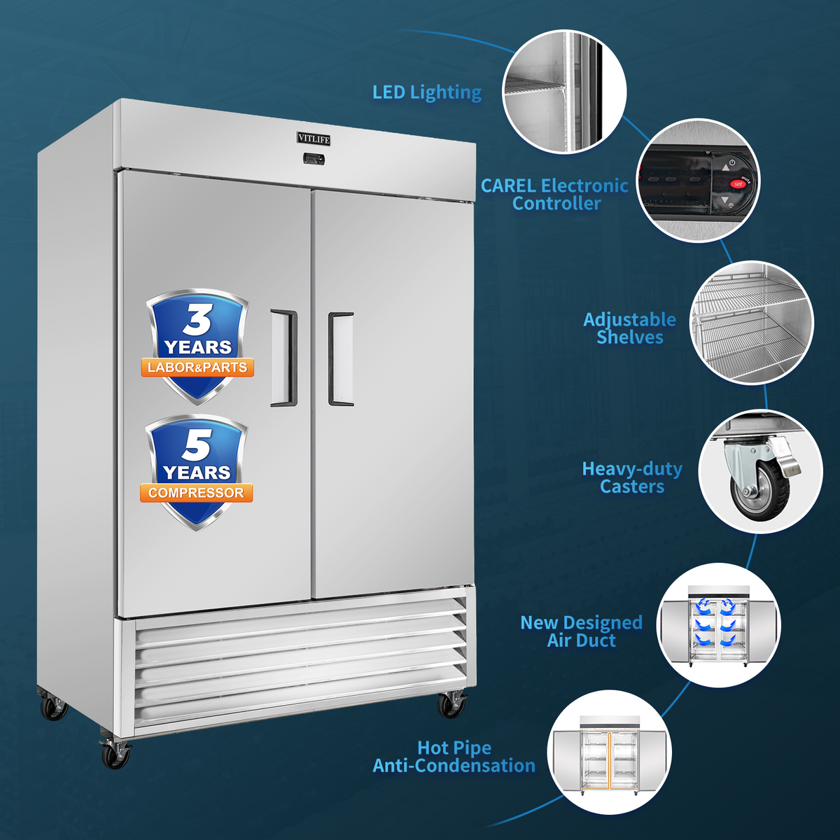 Bottom Mounted Solid Double Door Freezer