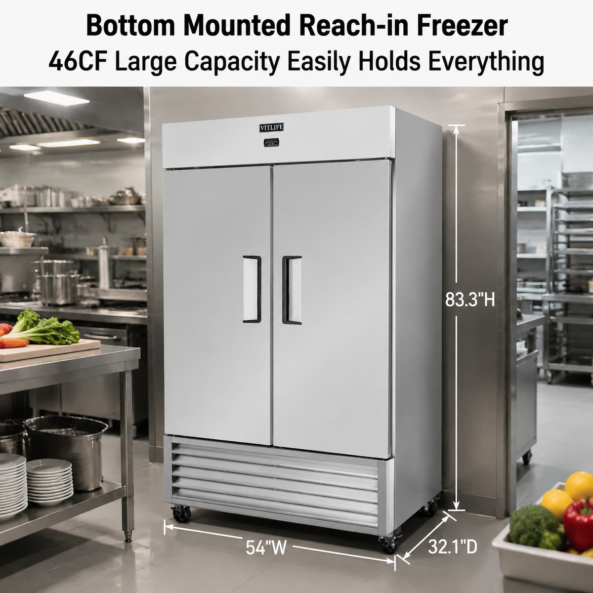 Bottom Mounted Solid Double Door Freezer