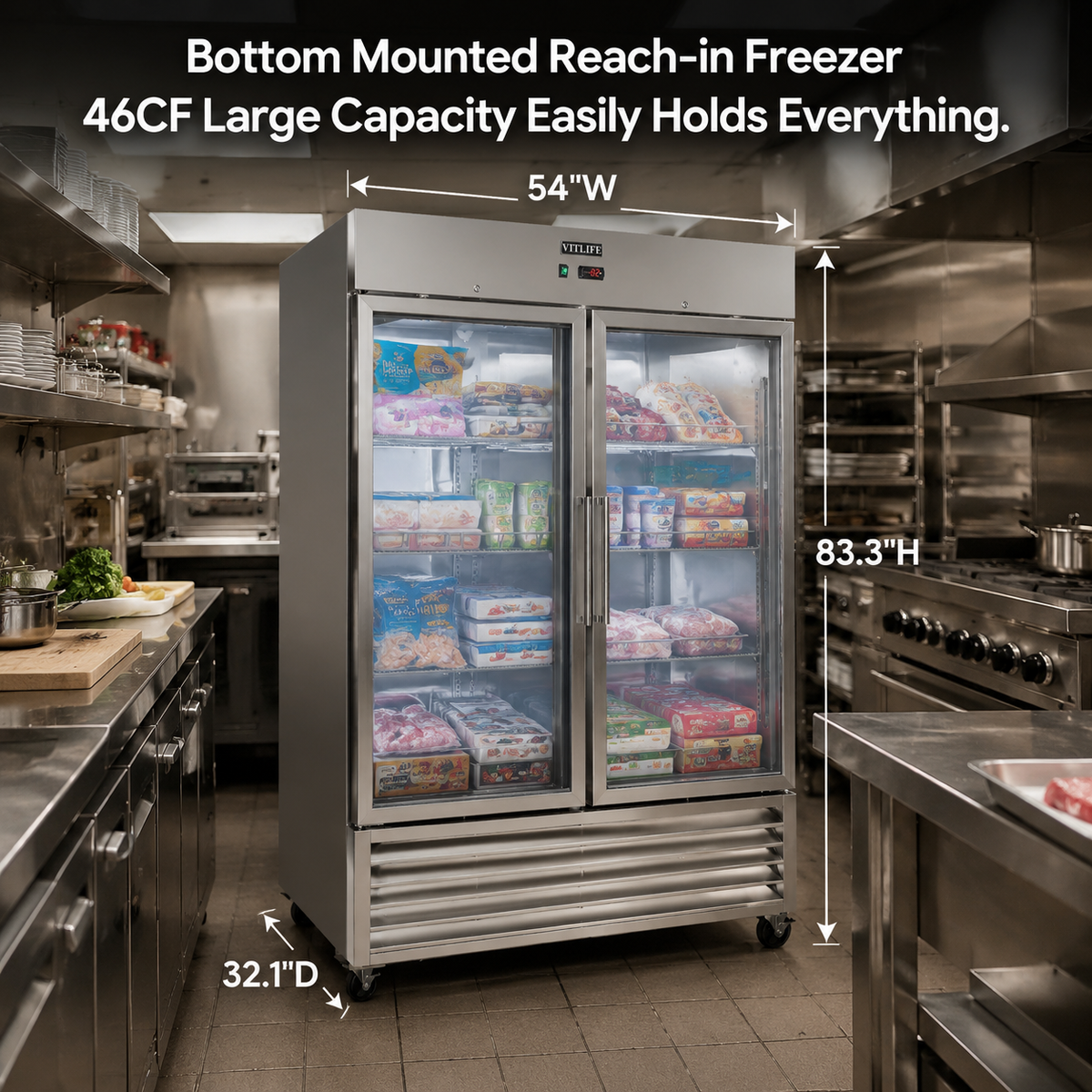 Bottom Mounted Glass Double Door Freezer