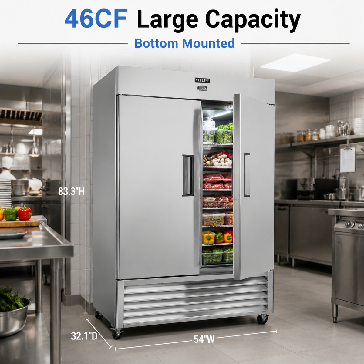 Bottom Mounted Solid Double Door Refrigerator