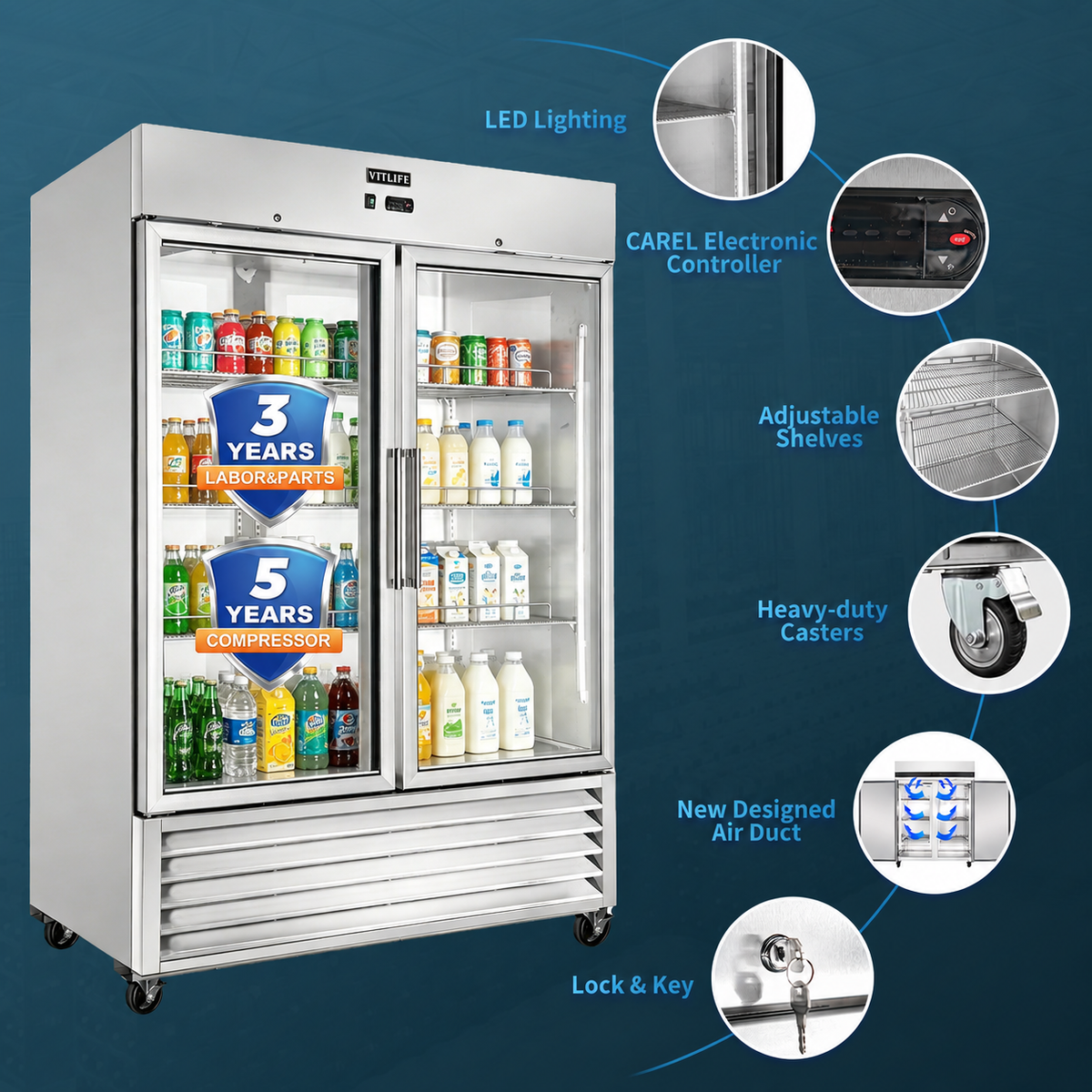 Bottom Mounted Glass Double Door Refrigerator