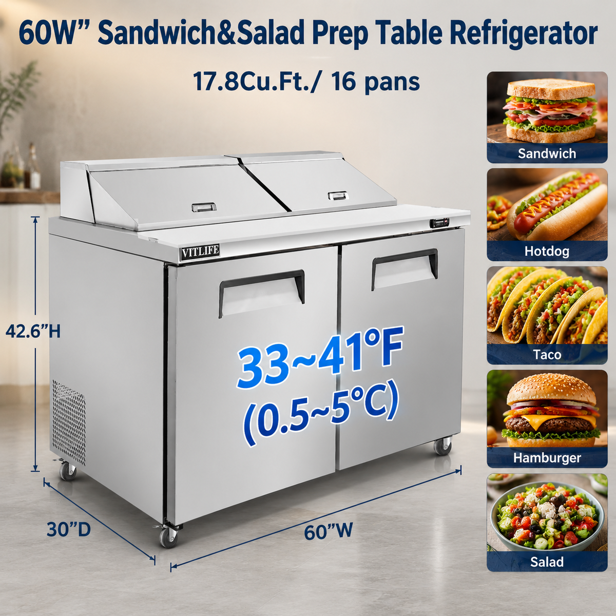 Sandwich/Salad Prep Table - Two Door Standard Top