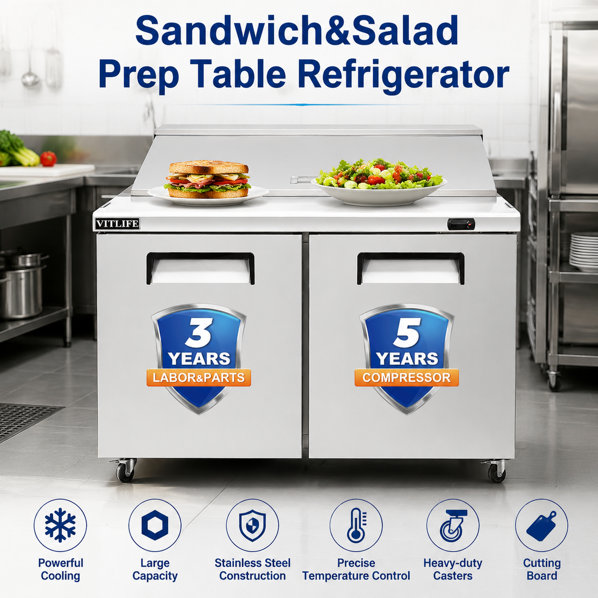 Sandwich/Salad Prep Table - Two Door Standard Top
