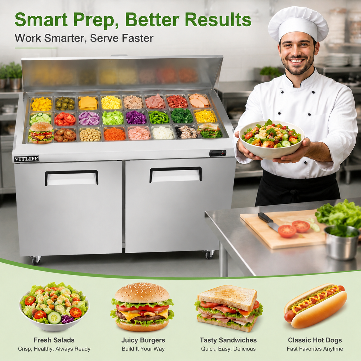 Sandwich/Salad Prep Table - Two Door Mega Top