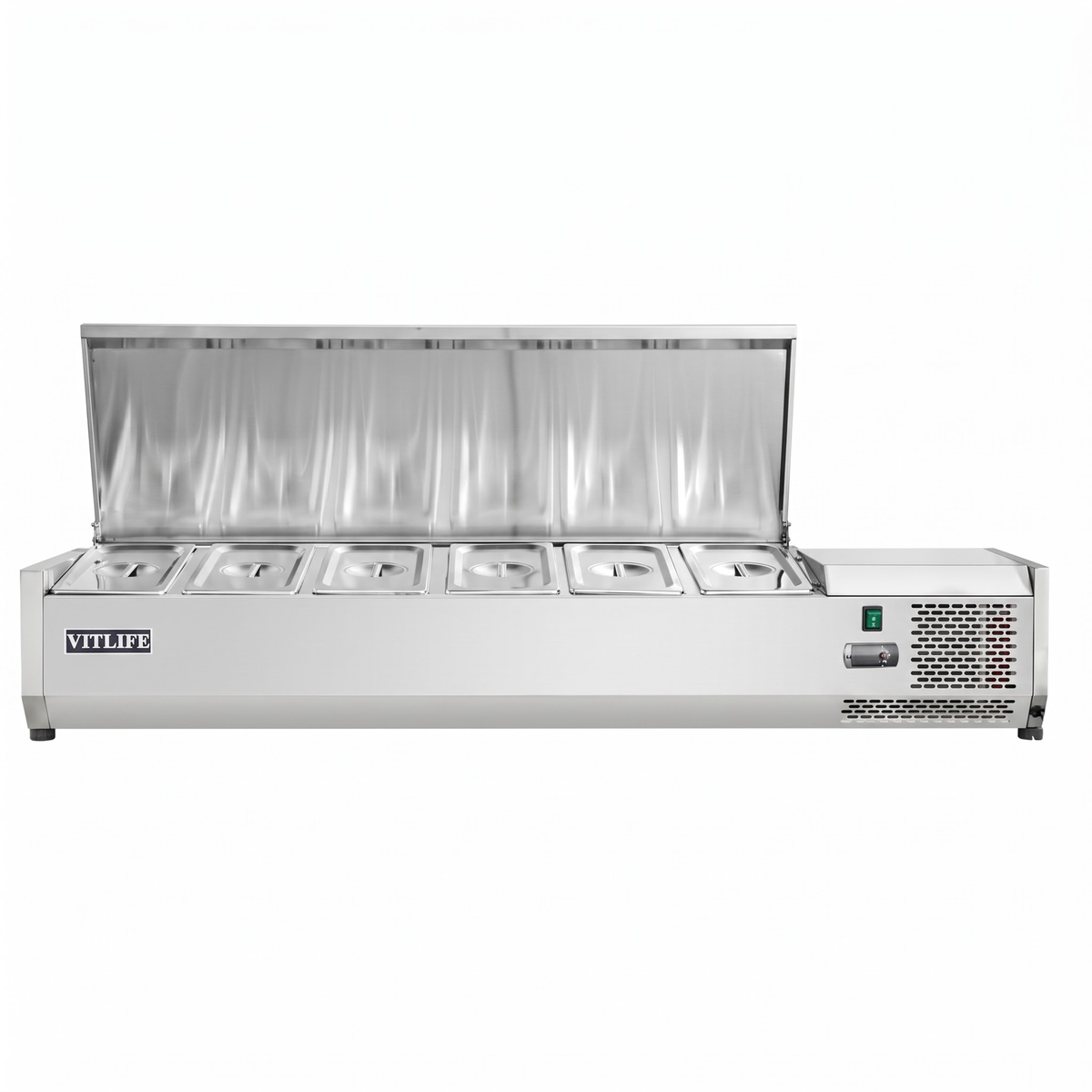 Countertop Refrigerated Display with Stainless Steel Lid - Six Pans