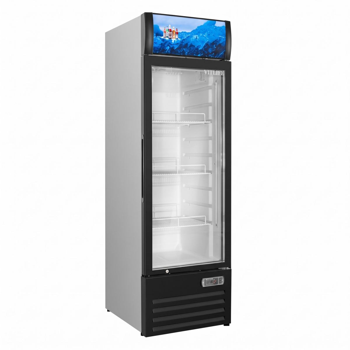 Merchandising Swing Glass Door Refrigerator with Canopy - One Door