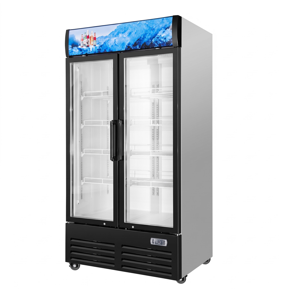Merchandising Swing Glass Door Refrigerator with Canopy - Double Doors