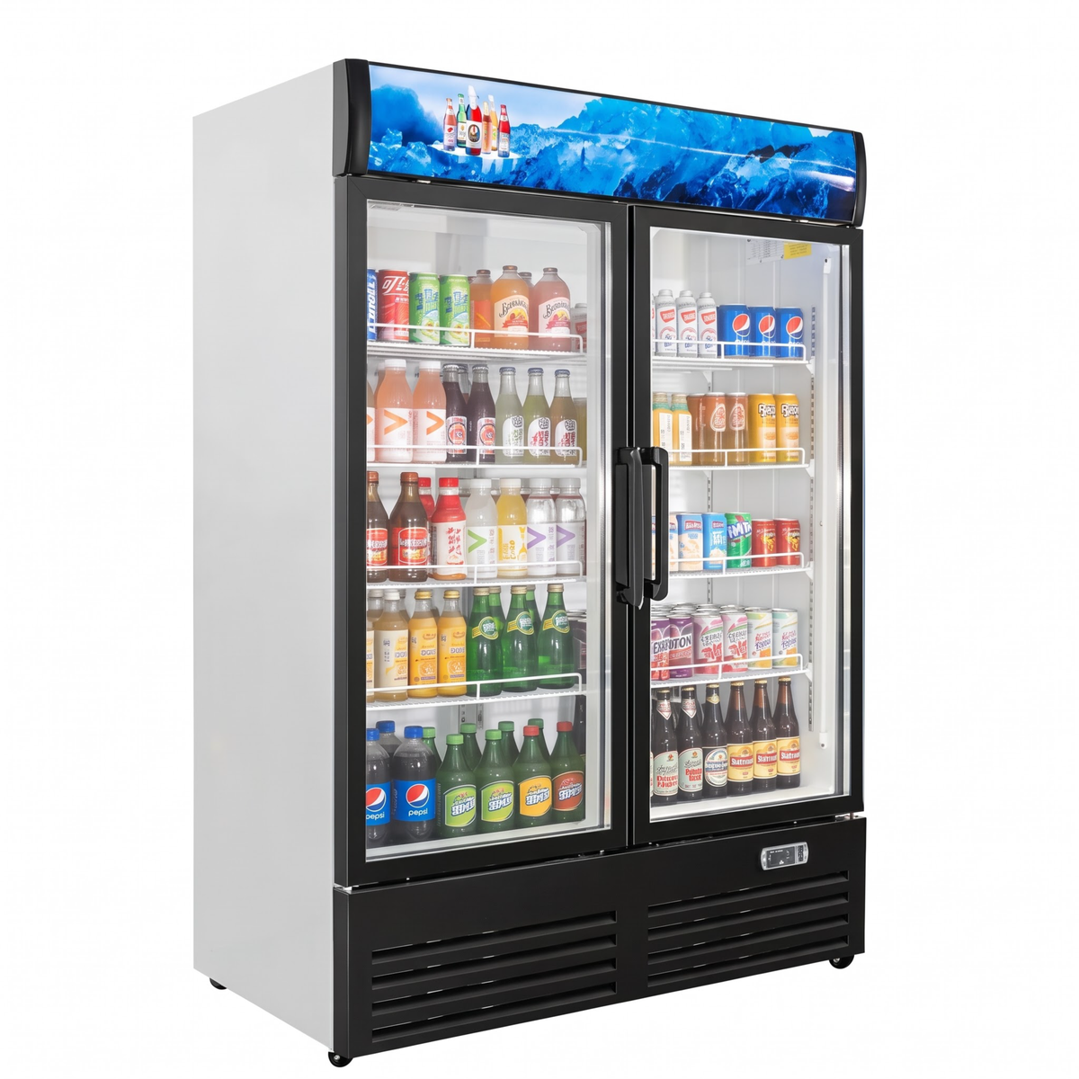 Merchandising Swing Glass Door Refrigerator with Canopy - Double Doors