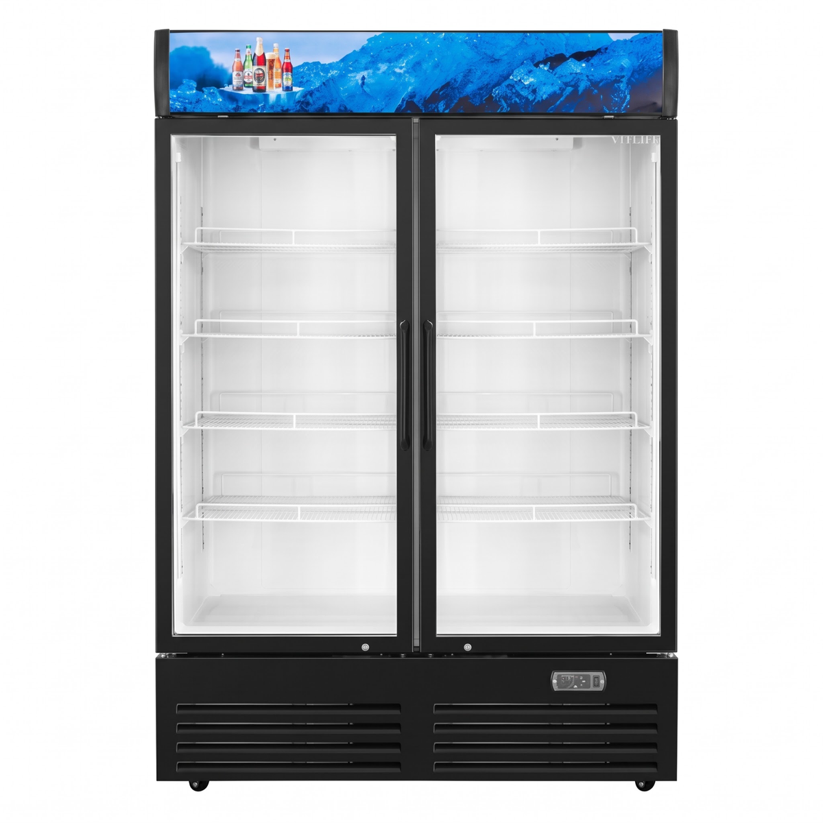 Merchandising Swing Glass Door Refrigerator with Canopy - Double Doors