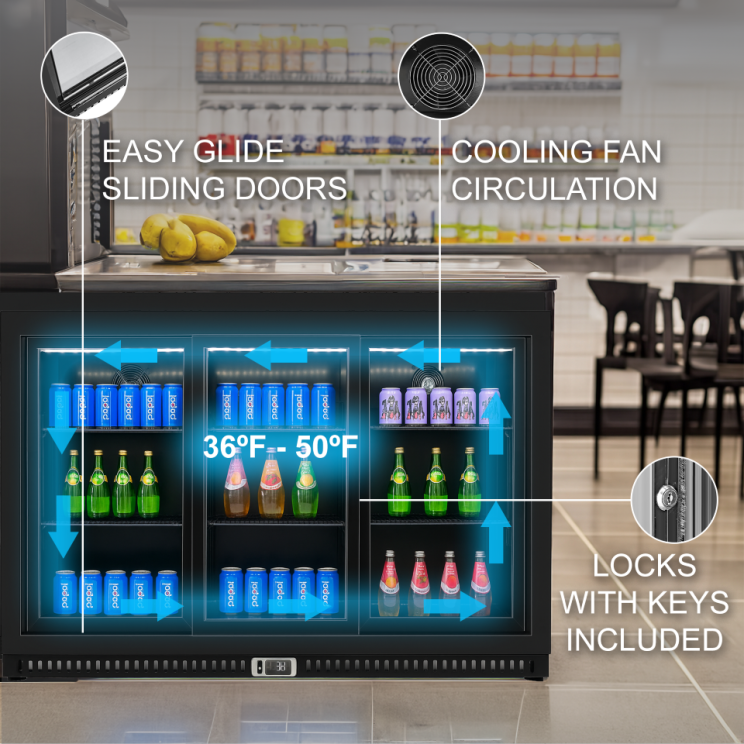 Three Sliding Door Backbar Cooler